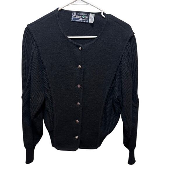 Vintage Woodstock by Bernard black sweater 100% wool cardigan jacket 36 small - Picture 1 of 7